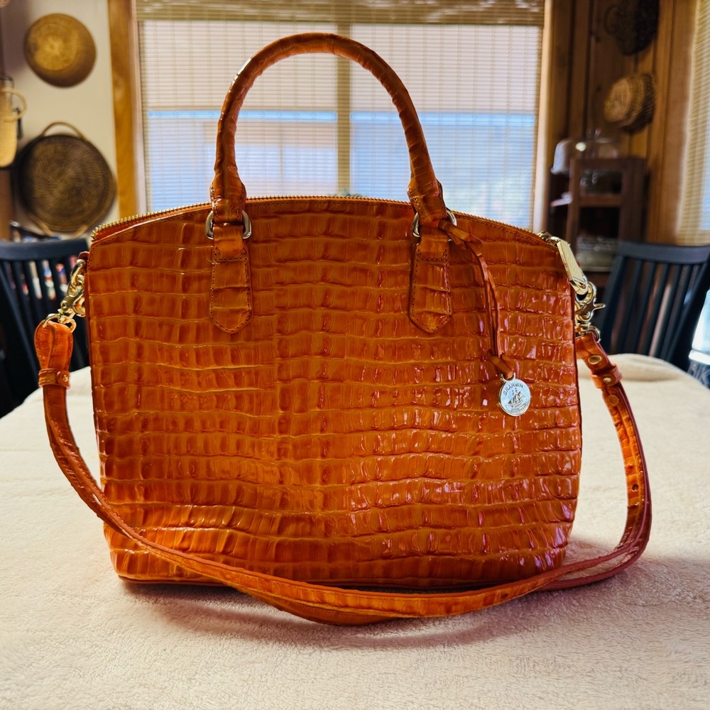 Brahmin Orange Crocodile-Embossed Satchel